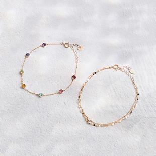 日系轻奢tsutsumi同款 天然彩宝彩虹生辰石 橄榄石托帕石手链