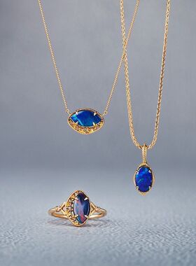 猫眼蛋白石纯银女镂空花纹项链