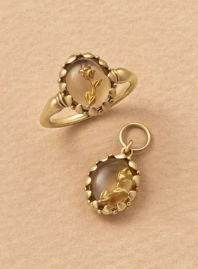 日系轻奢nojess同款 11月限定 天然黄水晶 玫瑰花 纯银戒指吊坠