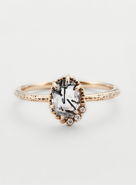 天然黑发晶戒指纯银日系女