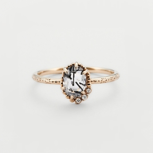 日系轻奢nojess 椭圆形水晶 天然黑发晶 纯银镀金 项链 耳钉 戒指