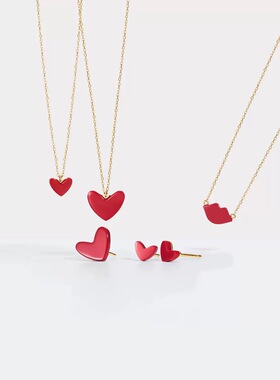 爱心项链小红心纯银女珊瑚