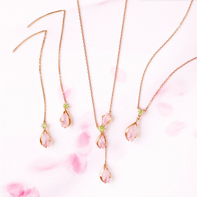 日系轻奢限定star jewelry浪漫樱花系列粉水晶 银项链耳环耳线