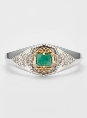 祖母绿玉髓拼色纯银吊坠戒指