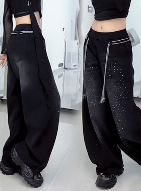 版型超好看的亮钻阔腿牛仔裤女2025新款今年流行爆款宽松弯刀裤子
