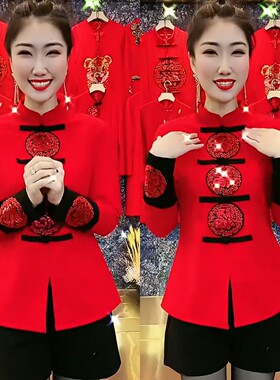 网红打底衫女爆款2022秋冬新款设计感本命年红色小衫短款洋气上衣