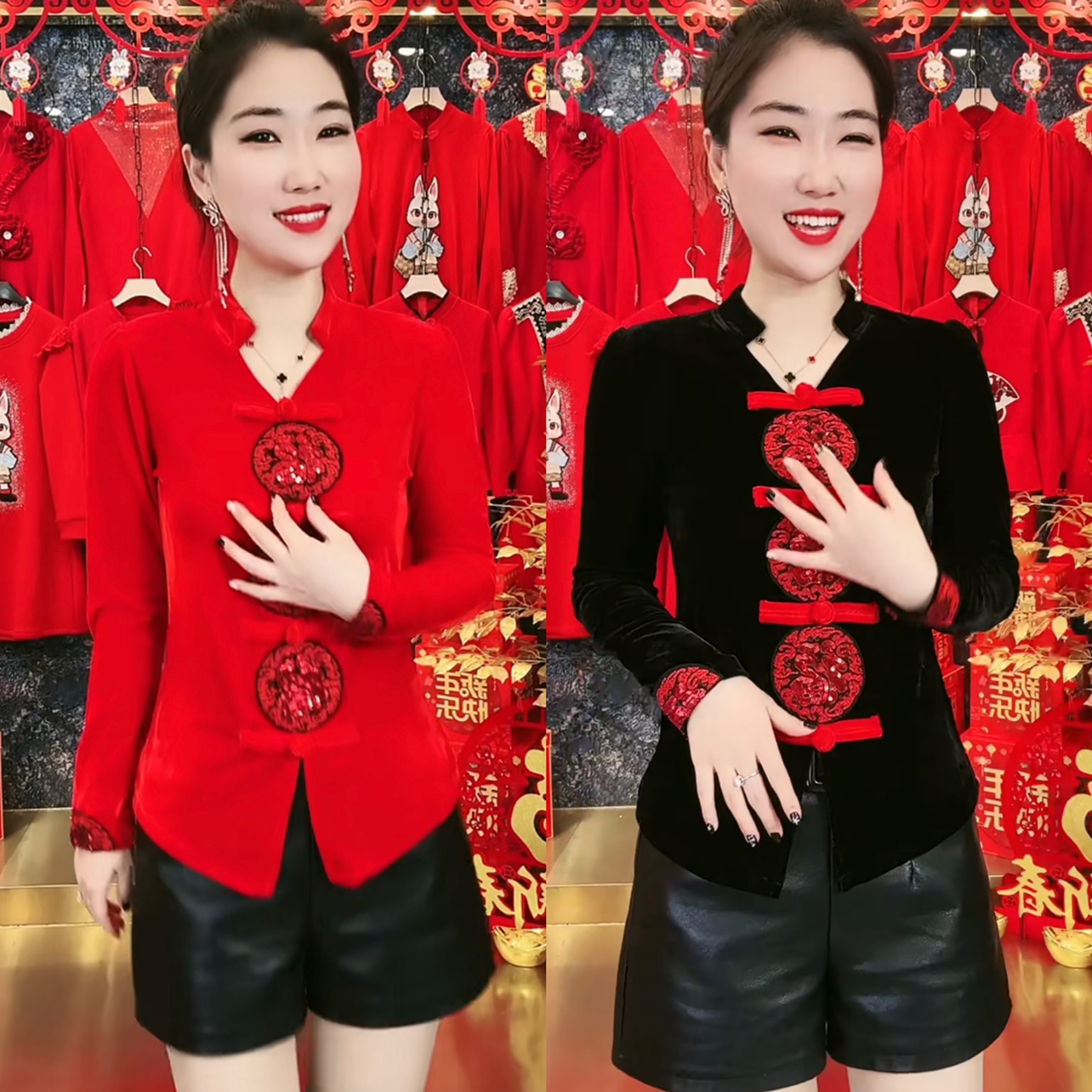 新中式红色盘扣上衣女本命年小衫