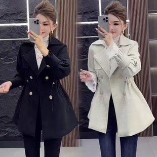 秋季绝美巨好看的厚外套秋天女士小个子黑色小香风收腰呢子大衣潮