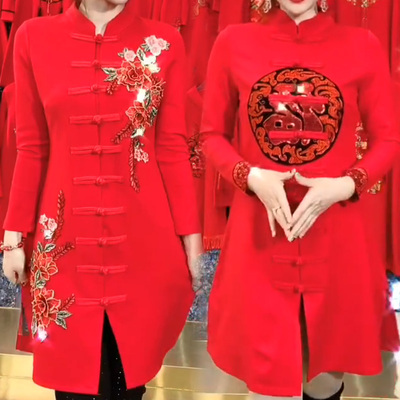 改良过年红色喜庆女装时尚连衣裙