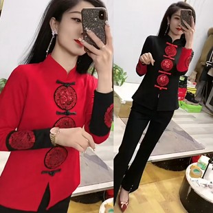 盘扣打底小衫 独特超火红色上衣设计感女2024早春新款 漂亮洋气中式