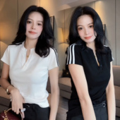 t恤女款 2025新款 爆款 独特超好看正肩短袖 网红夏日单穿短款 上衣潮v