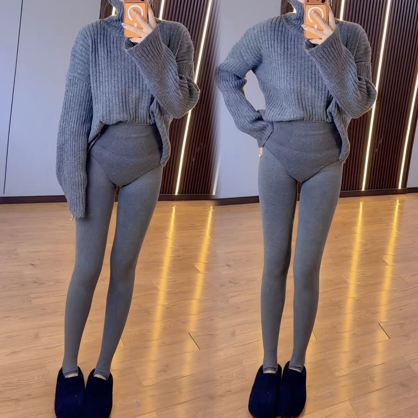 灰色打底裤女秋冬外穿高腰踩脚裤