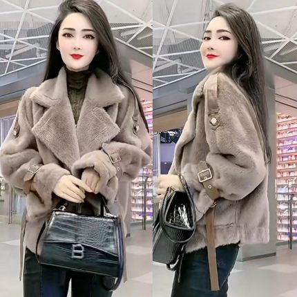 欧货水貂绒外套女2024秋冬季新款欧洲站爆款仿皮草大衣短款外衣潮
