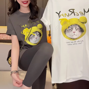 女大版 上衣半袖 中长款 时尚 t恤 2025新款 洋气遮屁股短袖 欧货爆款