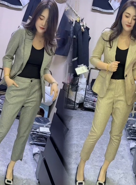 亚麻西装套装女春2026新款超火巨好看的高级感小个子休闲西服外套