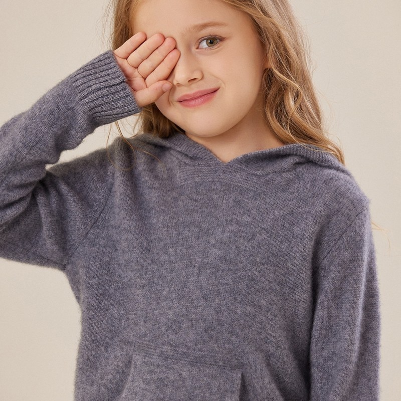 儿童冬季连帽100纯山羊绒衫男童中大童针织打底女童高端毛衣卫衣