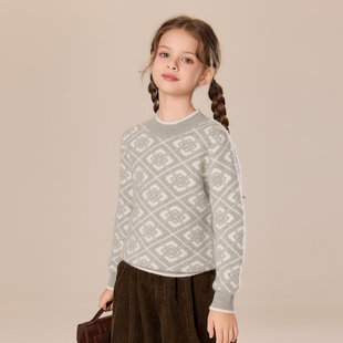 冬季儿童半高领加厚100纯山羊绒衫男童秋冬拼色菱格女童打底毛衣