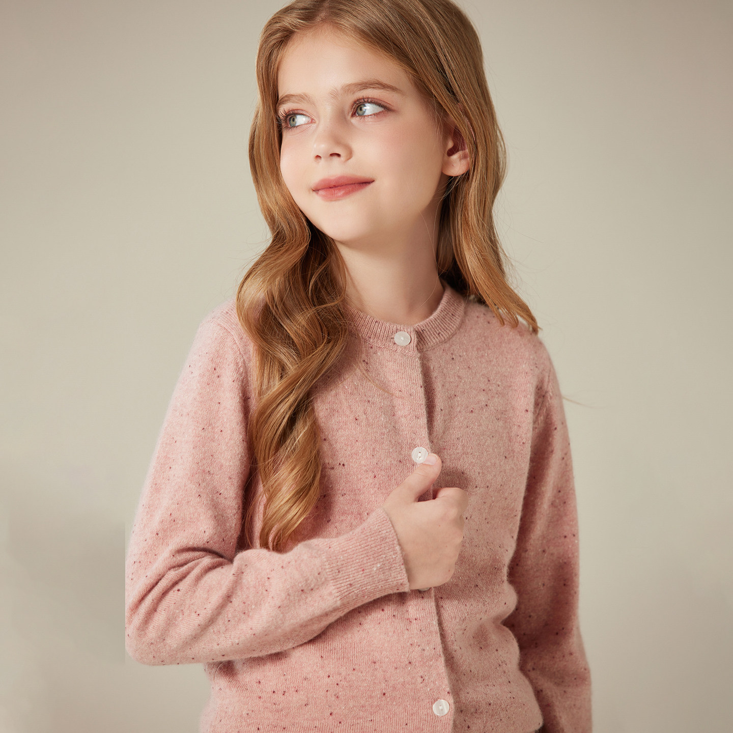 儿童100纯山羊绒开衫男童圆领彩点纱针织衫上衣秋冬女童毛衣外套