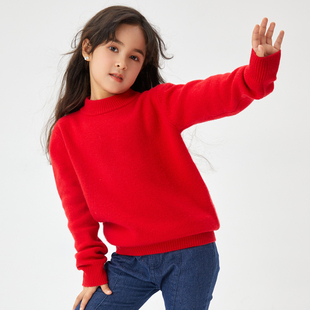 半高领100纯山羊绒衫儿童装秋冬季加厚男童女童大童软糯打底毛衣