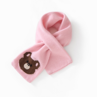 双层小熊围巾儿童100纯山羊绒女童2025冬针织小围脖秋冬男童保暖