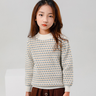 高端拼色女童花朵100纯山羊绒衫秋冬半高领儿童加厚中大童冬毛衣