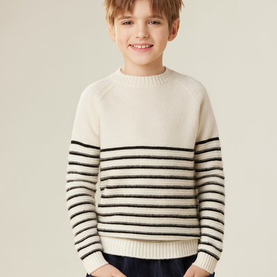 时尚百搭山羊绒黑白条纹加厚毛衣
