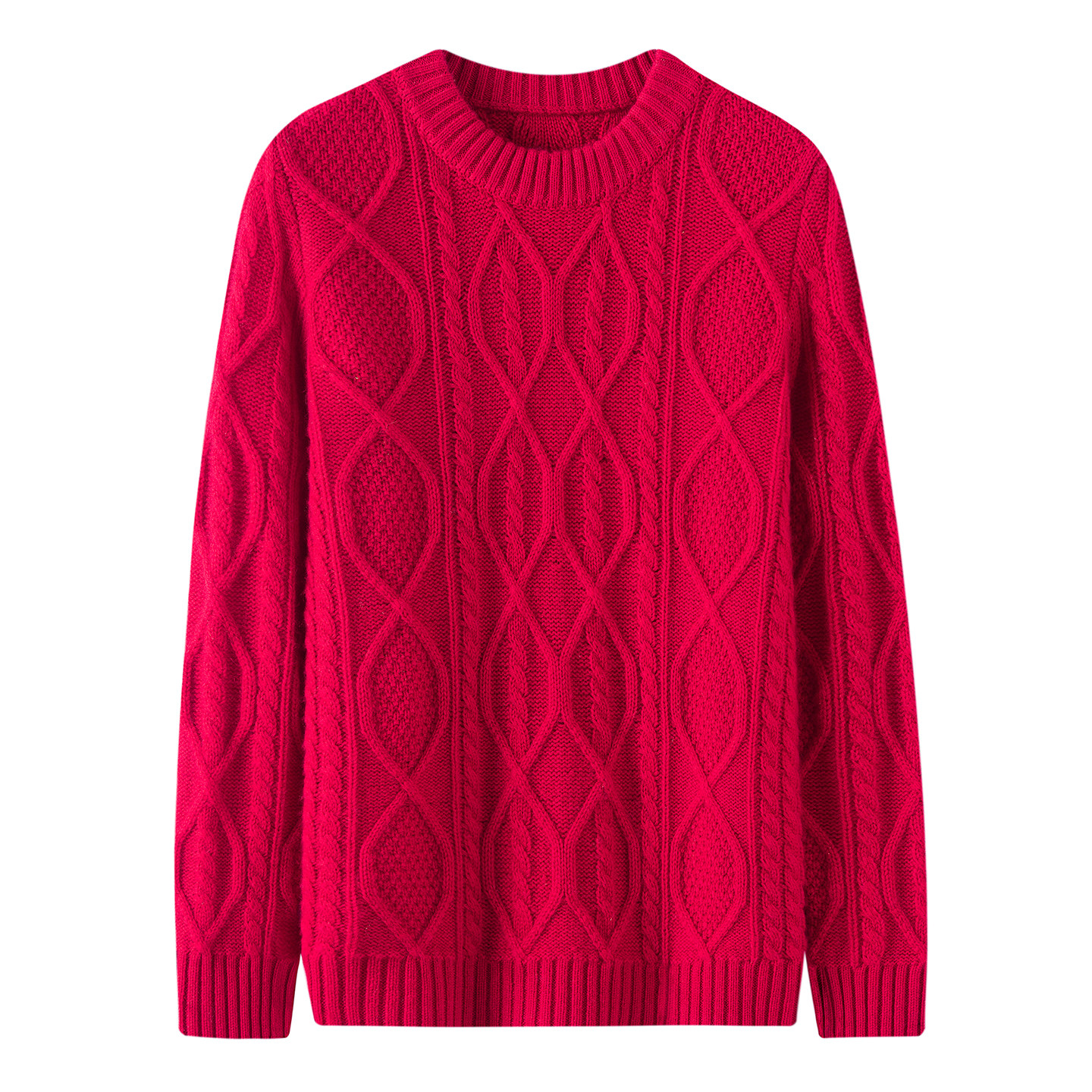 儿童半高领100%纯山羊绒衫女童麻花秋冬男童加厚上衣红色新年毛衣