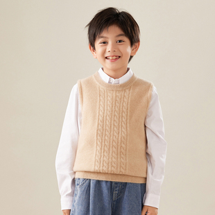 儿童100纯山羊绒马甲男童针织衫秋冬季新款女童叠穿背心软糯坎肩