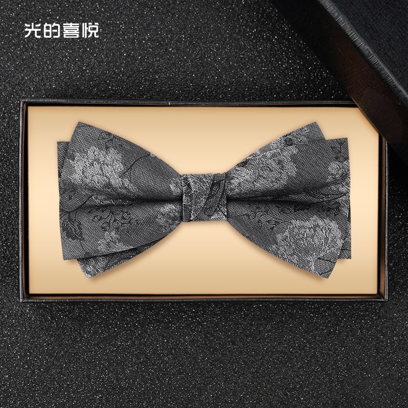 优雅灰色牡丹花领结婚礼男新郎伴郎团可调节高级感衬衫蝴蝶结配饰