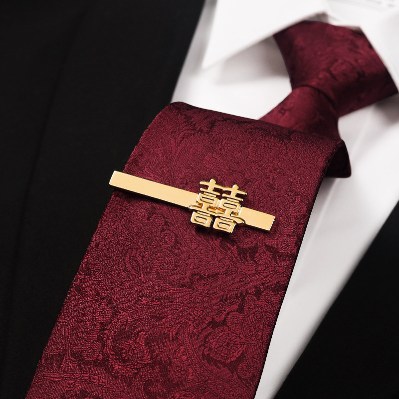 高档领带男免打结酒红花纹高档商务拉链式正装易拉得懒人结婚新郎