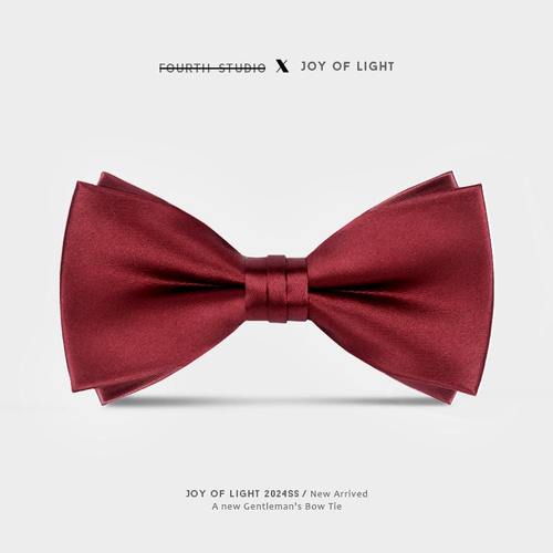 光的喜悦结婚新郎缎面酒红色领结