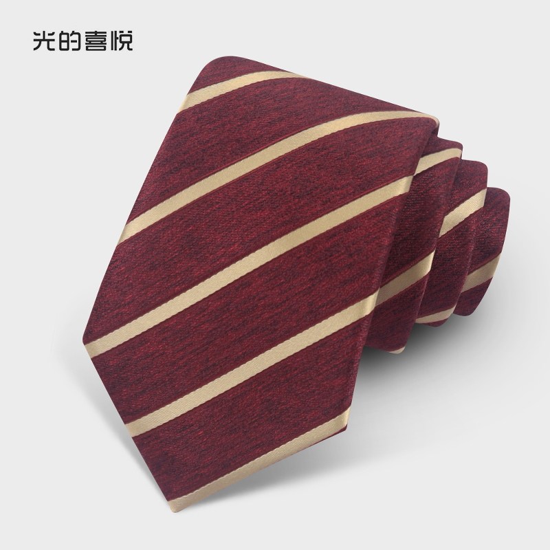 高档酒红色斜纹领带男新郎结婚手打西装衬衫金纹新年本命年礼盒