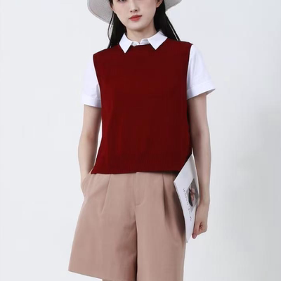 2025新款无袖通勤百搭开叉针织背心马甲女1399701-1T36211-035