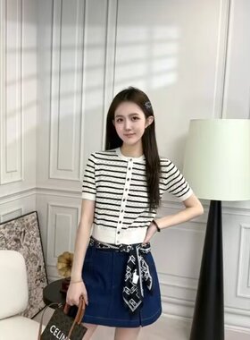 G家专柜正品2025夏季新款百搭条纹圆领针织开衫女148005-1T62371