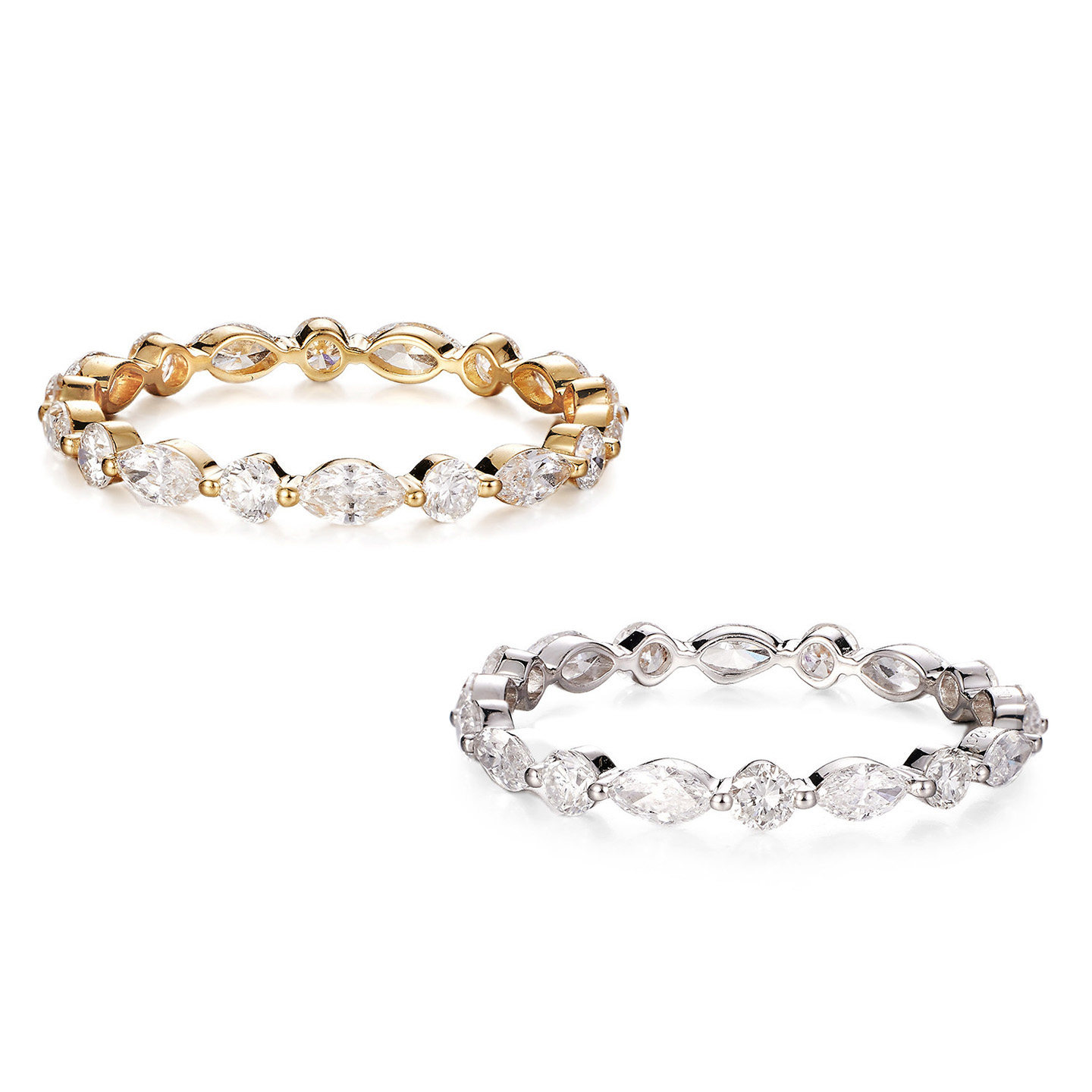 尤金喜 18K金戒指人工培育钻石戒指女马眼通勤排戒简约指环日常款