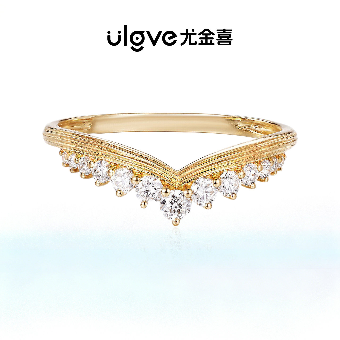 【七夕礼物】尤金喜 18K金戒指V形排戒小精致叠戴设计款培育钻石 - 实物图