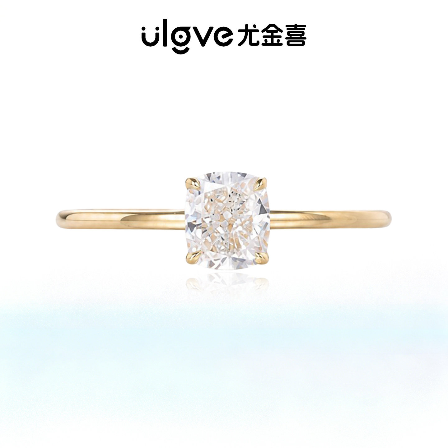 18K金枕形四爪培育钻石戒指女图片