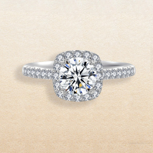 尤金喜 18K金培育钻石戒指方围镶一克拉钻戒定制女求婚结婚真钻