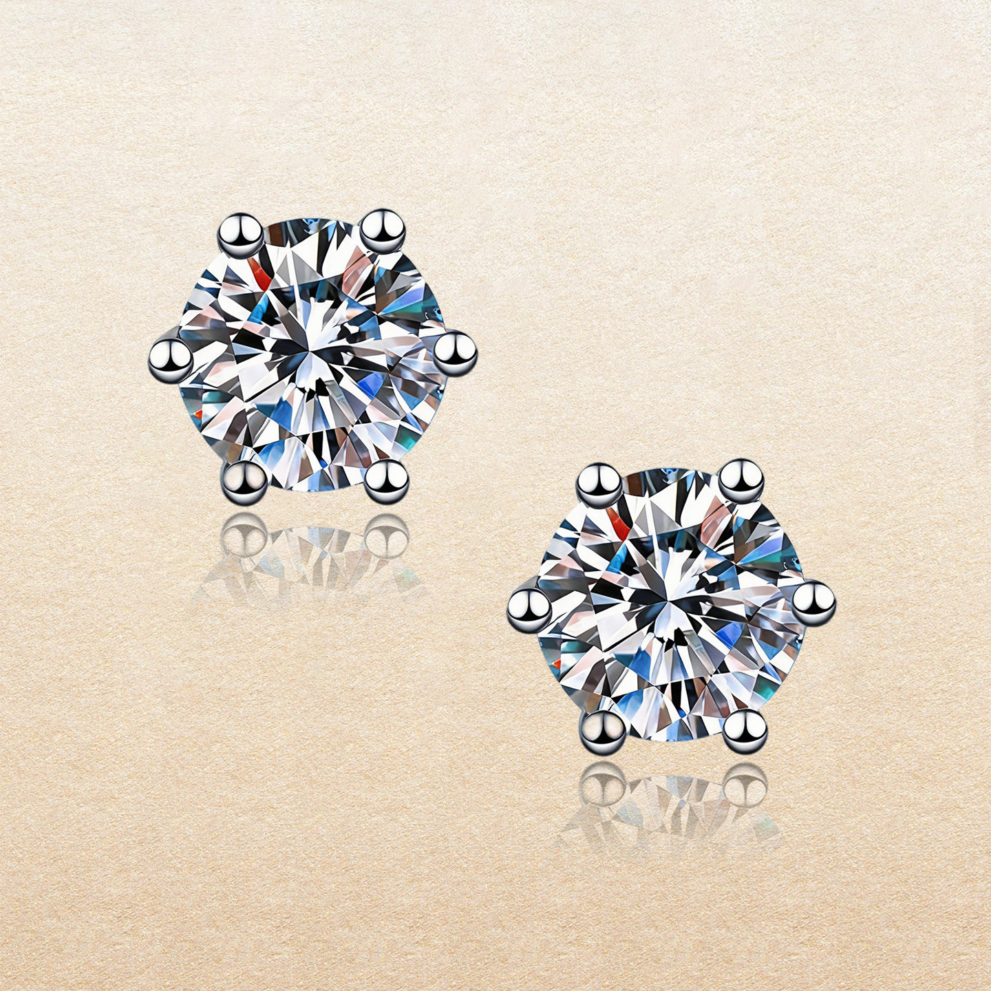 【情人节礼物】18k金培育钻石耳钉女六爪牛头30分一克拉真钻耳饰