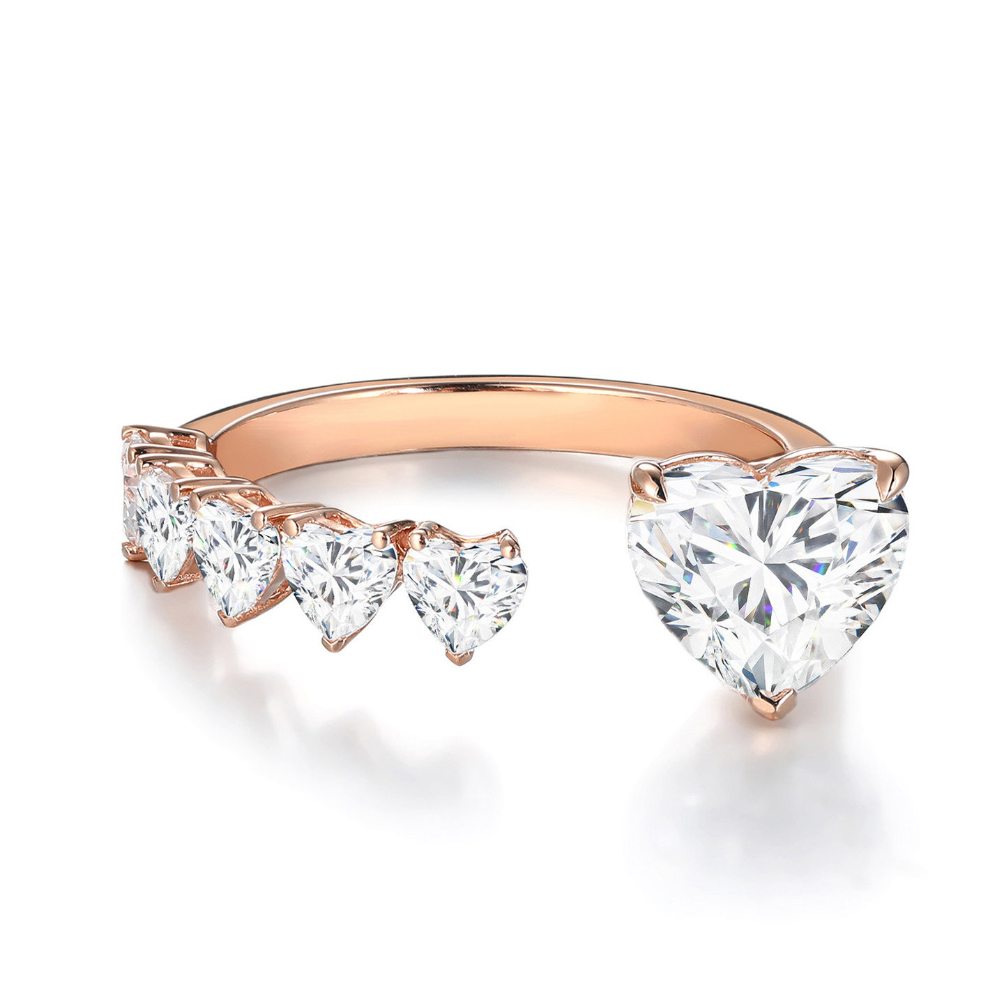 尤金喜 18K金培育钻石戒指女爱心开口戒温柔风轻奢款通勤百搭真钻