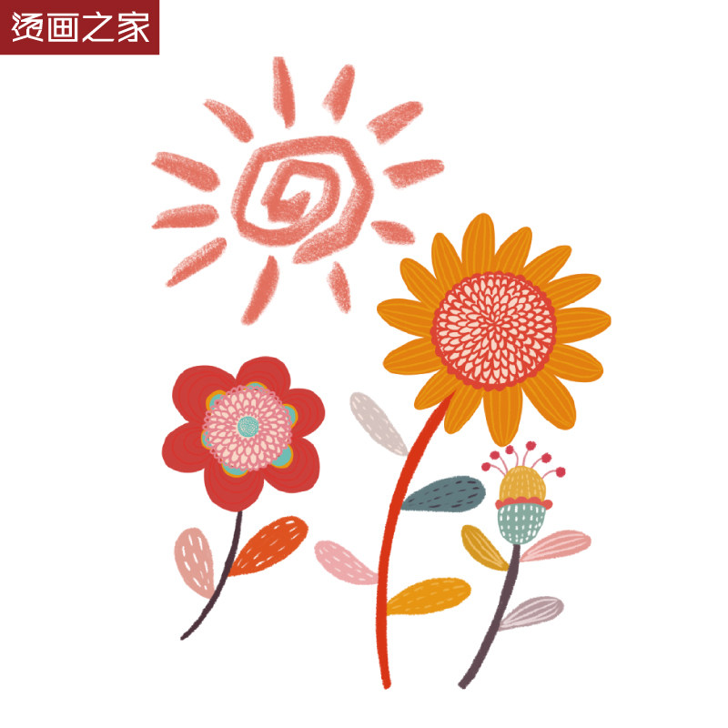 太阳花朵T恤印花 女装小清新图案烫画服装辅料手工diy熨斗烫图