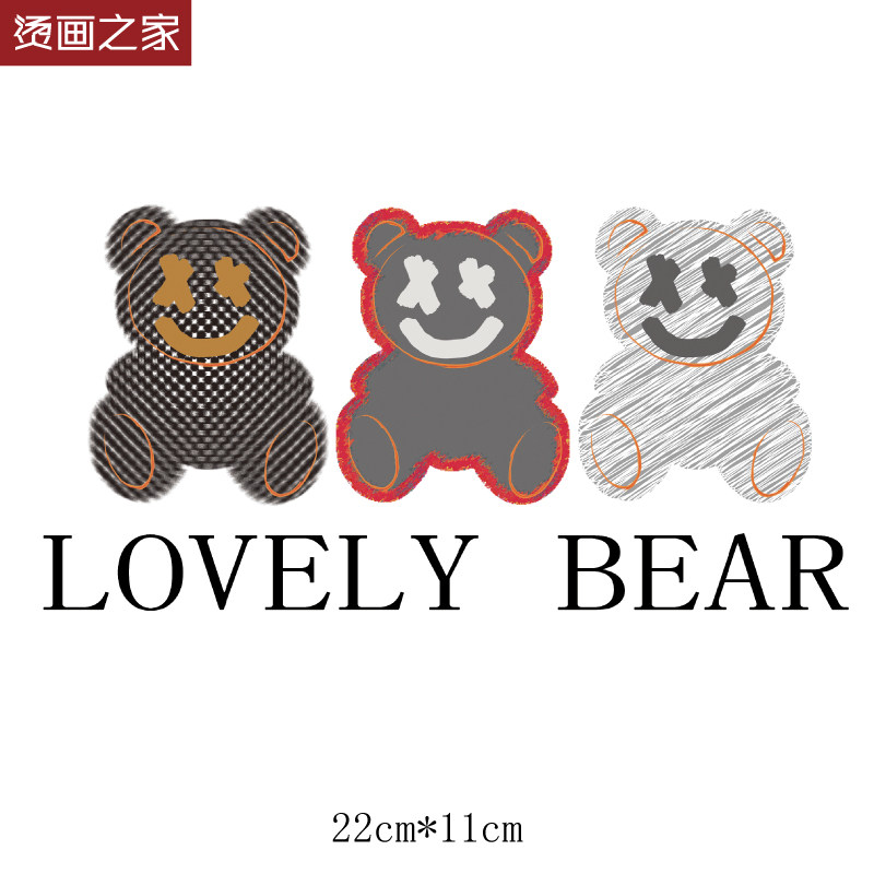 法式情侣装夏装T恤短袖印花图案 三只熊卡通烫画现货服装辅料烫图