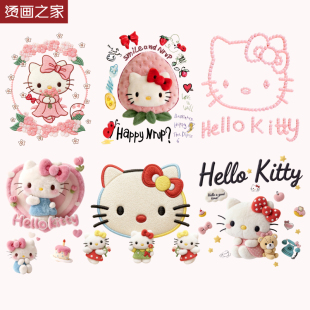 毛绒hellokitty猫咪热转印图案高品质白墨衣服帆布包印花烫画贴
