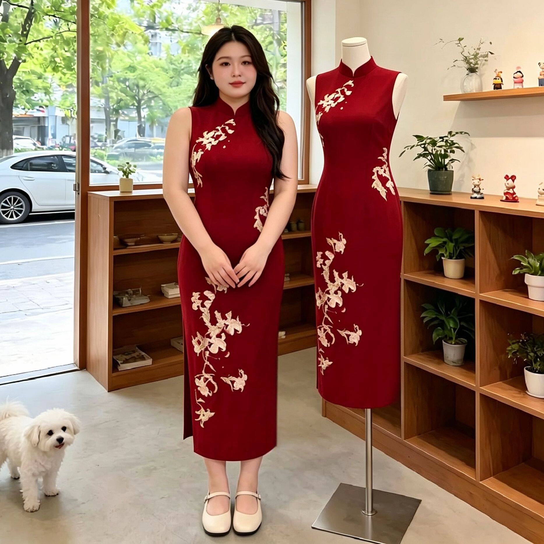 大码胖mm2026夏季无袖改良旗袍长裙女士重工刺绣高级感国风连衣裙