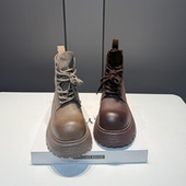 欧洲站厚底马丁靴女2025秋冬新款 真皮系带擦色时尚 百搭英伦风靴子