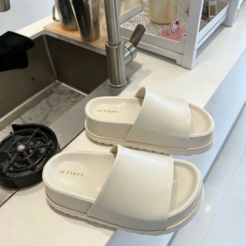 ins潮极简风羊皮厚底拖鞋女夏季