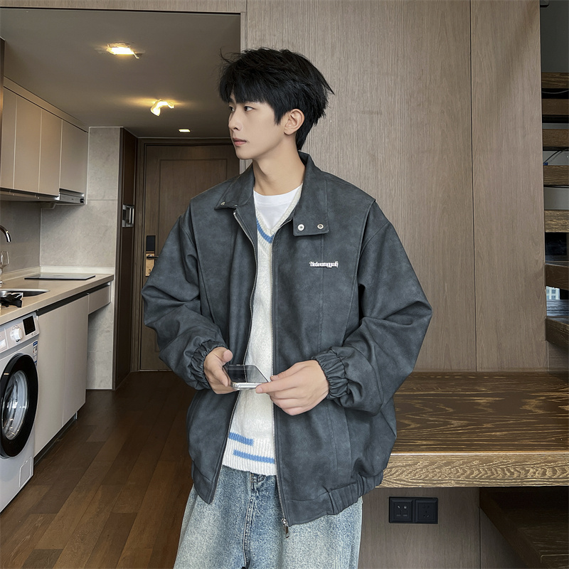 XZ413-HW504-P60-清货价卖完为止扎染PU美式复古休闲百搭夹克外套，男装夹克，星座413（原星座105C）