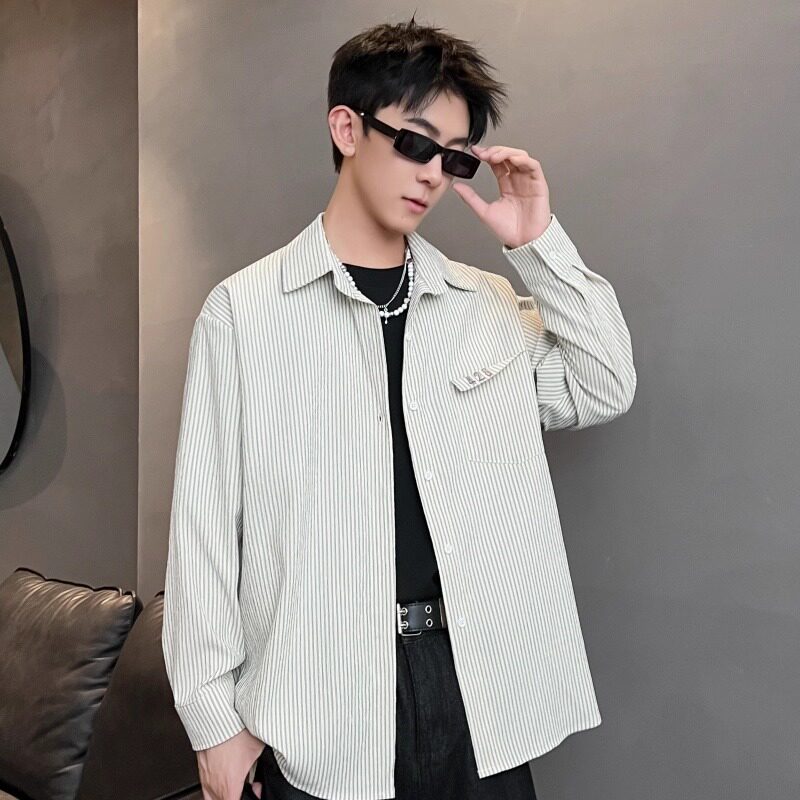 XZ413-HW160-P45-2025秋季长袖条纹男女青少年百搭休闲衬衫,男装衬衫,星座413（原星座105C）