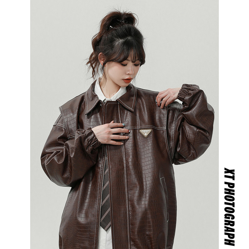 XZ413HW246-P100-2024秋装新款机车PU时尚休闲仿鳄鱼皮中性风外套,男装工装外套,星座413（原星座105C）