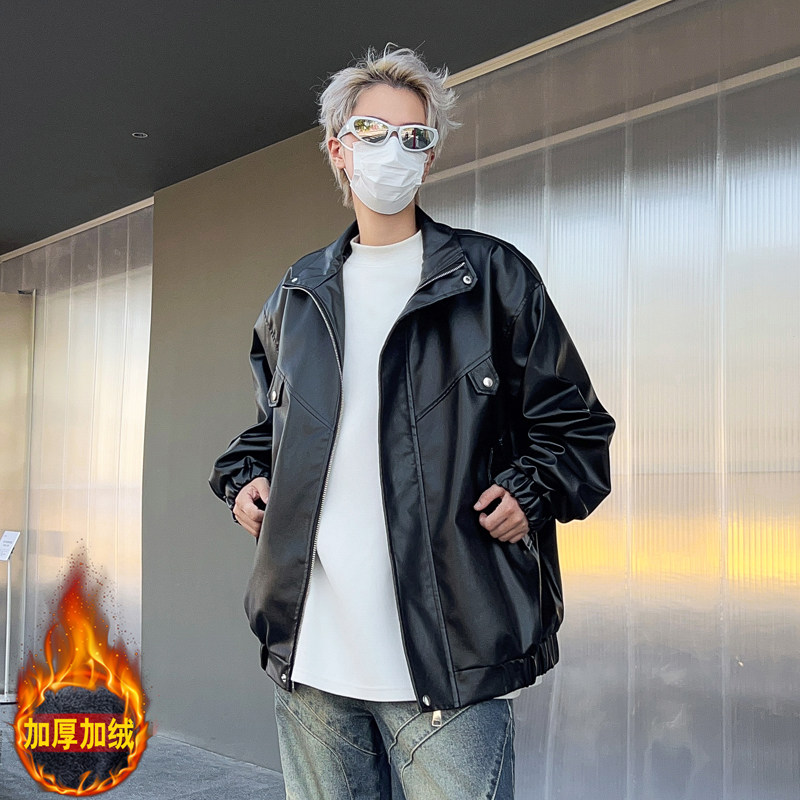 XZ413HW233-P100-2025秋装新款羊羔毛机车PU时尚休闲潮流夹克外套,男装夹克,星座413（原星座105C）